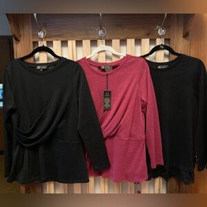 DG2 Diane Gilman Bundle-Black and Pink Long Sleeve Lace Twist Tops